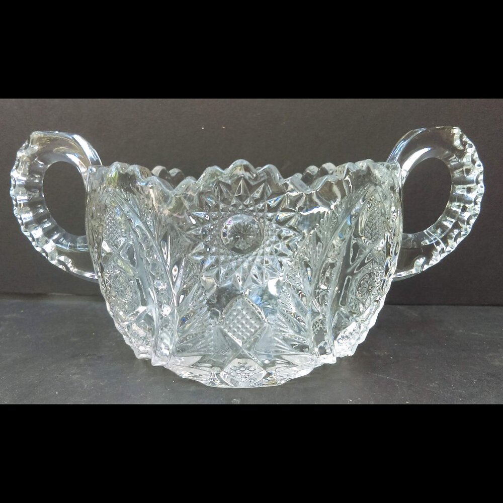 Vintage Clear Cut Glass Double Handle Candy Mint Nut Sugar Bowl Sawtooth Edge - Picture 3 of 7